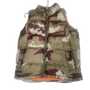 Old Navy Boys Camouflage Orange Puffy Zip Up Winter Outerwear Vest Size XS (5)
